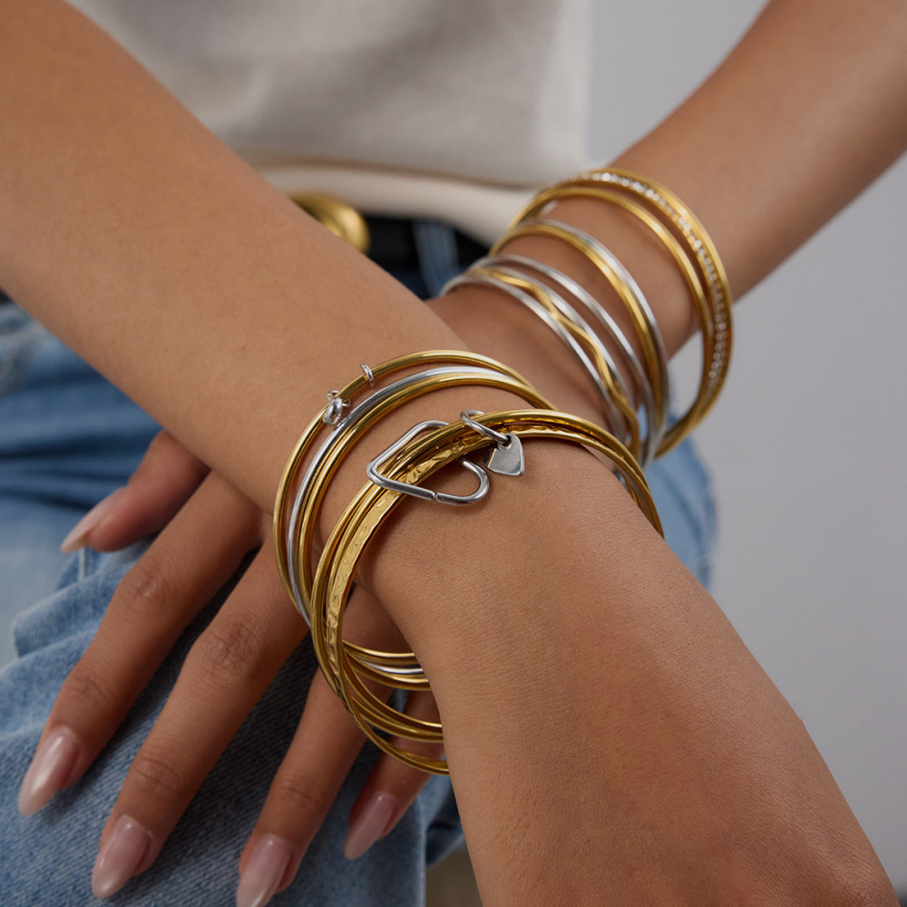Bracelet Classique Pour Femme, Couleur Or Et Argent, En Acier Inoxydable Étanche. Image3