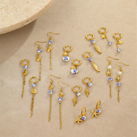 Boucles d'oreilles pendantes géométriques pour femmes, en acier inoxydable étanche, couleur or, motif vacances
