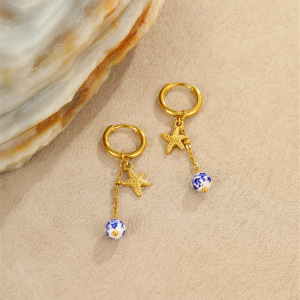Boucles D'Oreilles Pendantes Géométriques Pour Femmes, En Acier Inoxydable Étanche, Couleur Or, Motif Vacances h5 Image3
