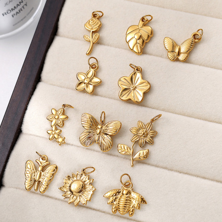 Pendentif en acier inoxydable doré étanche, motif fleur (1 pièce) 2