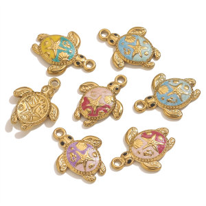 Pendentif Femme En Acier Inoxydable Doré, Motif Tortue De Vacances (1 Pièce) h5 Image2