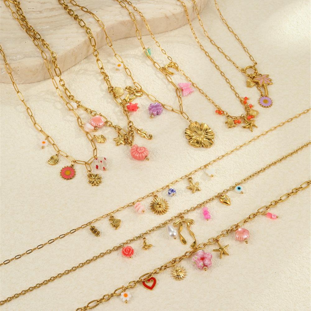Colliers Pendentifs Pour Femmes En Acier Inoxydable Étanche Couleur Or, Motif Tortue De Vacances Image2