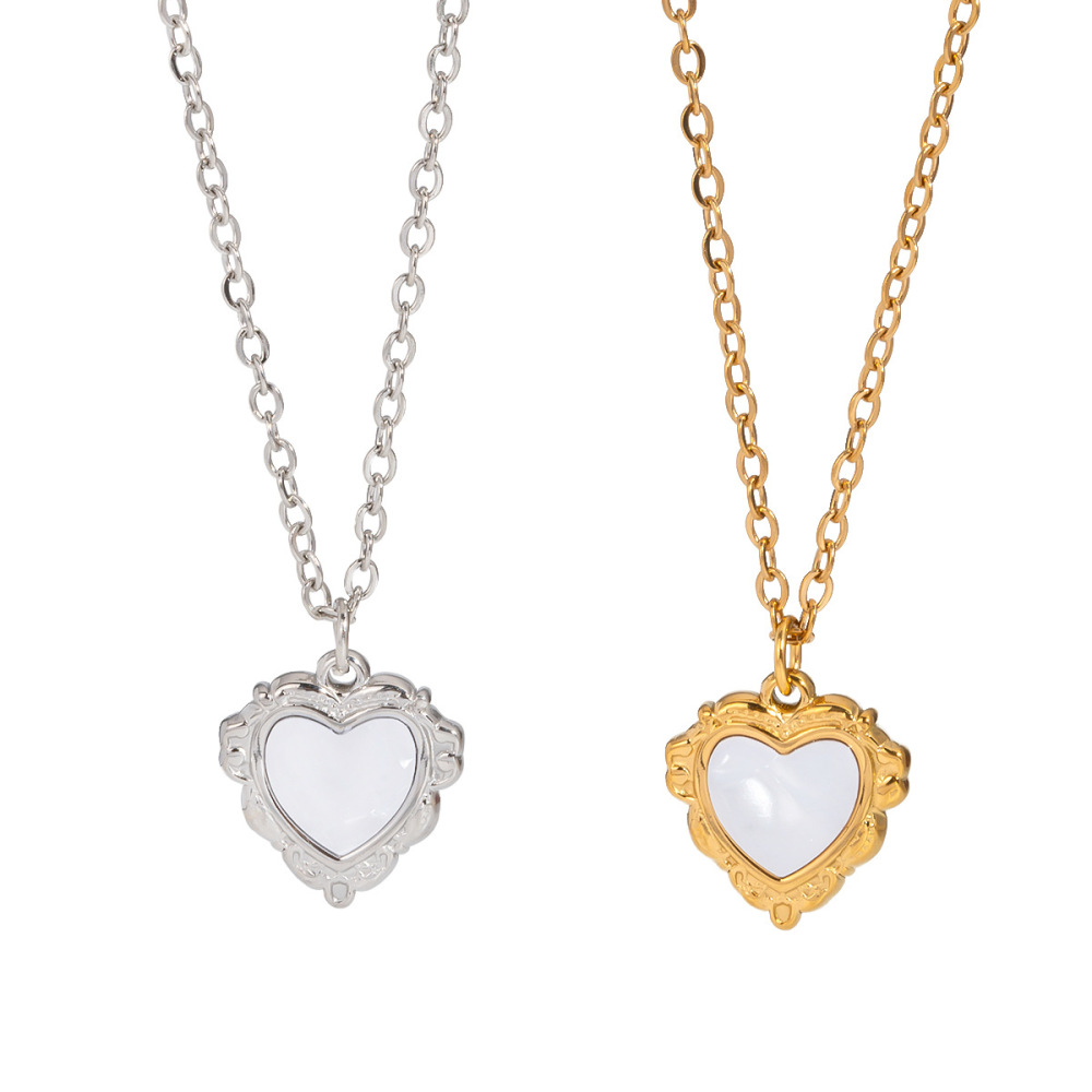Collier Pendentif Cœur En Acier Inoxydable Étanche Couleur Or (1 Pièce) Image5