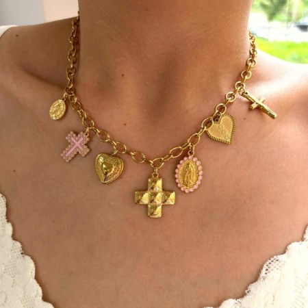 Collier pendentif croix en acier inoxydable étanche couleur or (1 pièce)