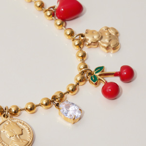 Collier Pendentif Femme En Acier Inoxydable, Couleur Or, Orné D'Un Cerisier Naturel (1 Pièce) h5 Image3