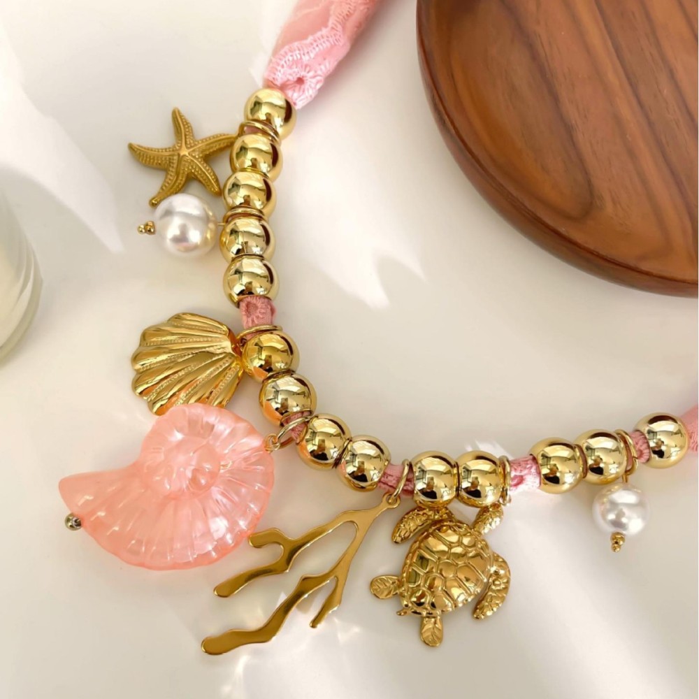Collier Pendentif Oceanic En Acier Inoxydable Étanche Couleur Or (1 Pièce) Image4