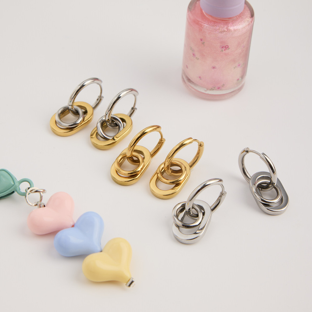 Boucles D'Oreilles Pendantes Rondes Et Élégantes Pour Femme, En Acier Inoxydable Étanche, Couleur Or (1 Paire). Image5