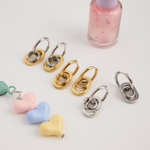 Boucles D'Oreilles Pendantes Rondes Et Élégantes Pour Femme, En Acier Inoxydable Étanche, Couleur Or (1 Paire). h5 Image5