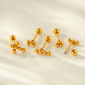 Boucle D'Oreille Piercing En Acier Inoxydable Doré, Imperméable, Ornée De Zircon Et De Perles (1 Pièce). h5 Image3