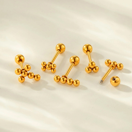 Boucle d'oreille piercing en acier inoxydable doré, imperméable, ornée de zircon et de perles (1 pièce). 2