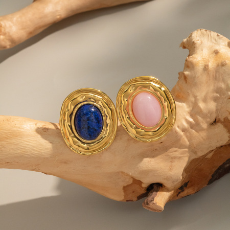 Bague en acier inoxydable étanche couleur or avec pierre naturelle (1 pièce) 2