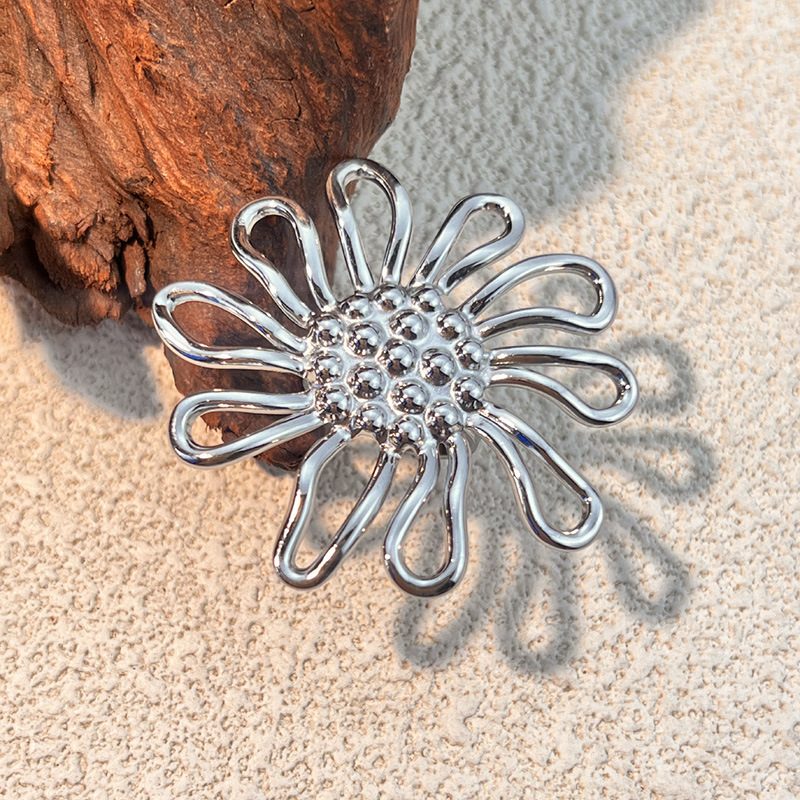 Bague Statement En Acier Inoxydable Doré, 1 Pièce, Motif Fleur 