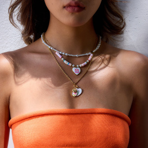 Collier Pendentif Femme En Acier Inoxydable Doré, Motif Cœur Peint (1 Pièce) h5 Image5