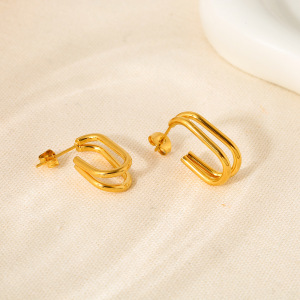 Boucles D'Oreilles Puces Daily Geometric Pour Femmes, En Acier Inoxydable Étanche, Couleur Or h5 Image4