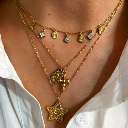 Collier pendentif croix en acier inoxydable étanche couleur or (1 pièce)
