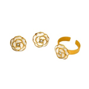 Boucles D'Oreilles Puces Luxueuses Et Élégantes En Acier Inoxydable Imperméable Couleur Or, Ornées De Fleurs. h5 Image5