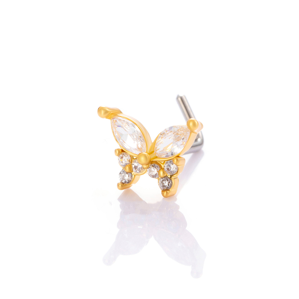 1 Pièce De Piercing De Nez En Zircon Couleur Cuivre Doré 