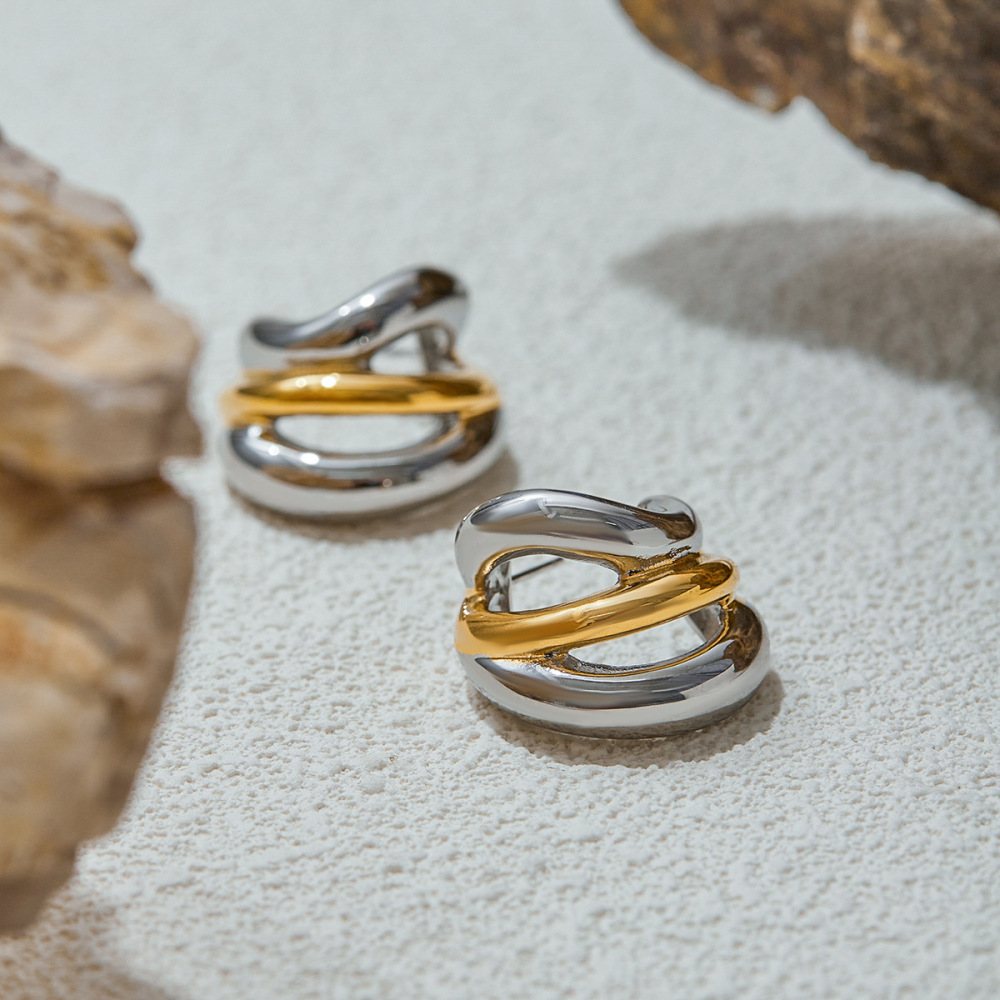 1 Paire De Boucles D'Oreilles Créoles Pour Femme, En Acier Inoxydable Doré, Étanches, De La Collection Simple Series Twist Image5