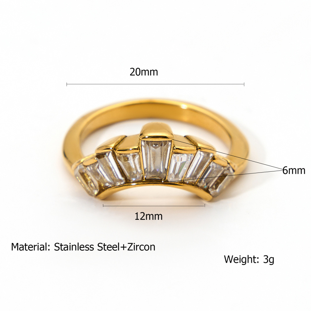 Bague Pour Femme En Acier Inoxydable Doré, Étanche, Ornée D'Une Pierre Précieuse, Collection Daily Droplet (1 Pièce). 