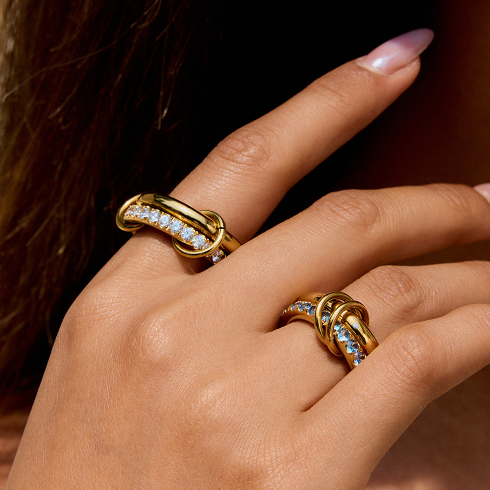 Bague Pour Femme, Collection De Luxe, Classique, Annulaire, En Acier Inoxydable, Étanche, Couleur Or, Sertie De Pierres Précieuses (1 Pièce). Image5