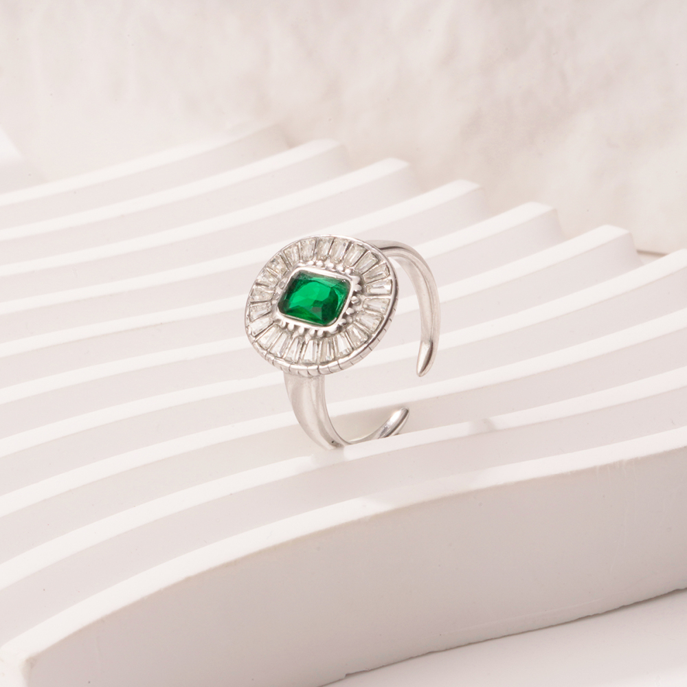 Bague Pour Femme, Collection Rétro Géométrique De Luxe, En Acier Inoxydable Étanche, Couleur Or, Sertie De Pierres Précieuses (1 Pièce). h5Image6