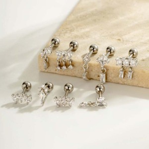 Boucles D'Oreilles Pendantes Pour Femme, 1 Pièce, Motif Géométrique Brillant, Couleur Cuivre Or Et Zircone h5 Image6