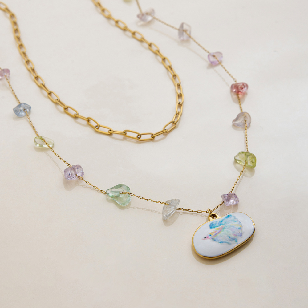 Collier Pendentif Femme En Acier Inoxydable Doré, Motif Poisson Tropical (1 Pièce) Image4