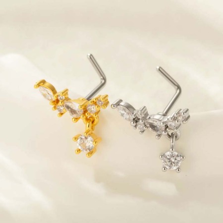 1 pièce de piercing de nez géométrique en cuivre doré et zircon pour femme