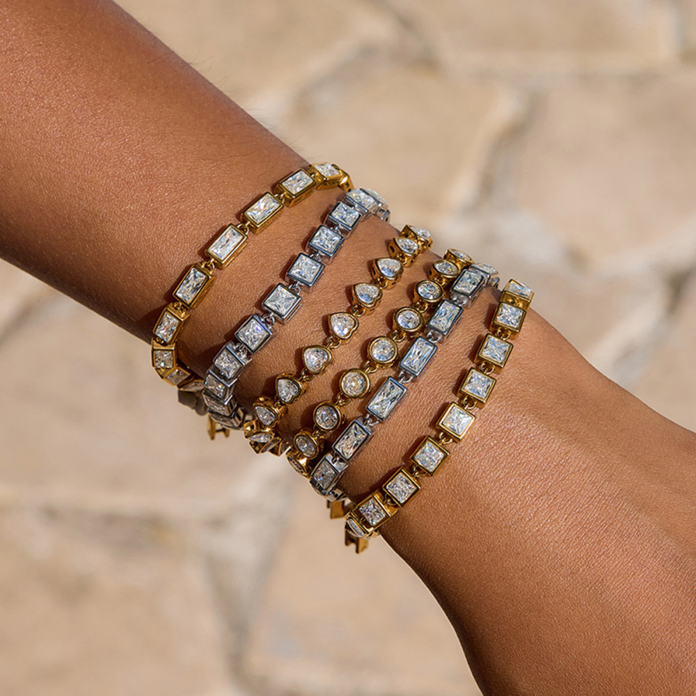 Bracelet Chaîne Femme En Acier Inoxydable Doré, Étanche, Motif Géométrique Sexy, Collection Luxueuse (1 Pièce). h5Image4