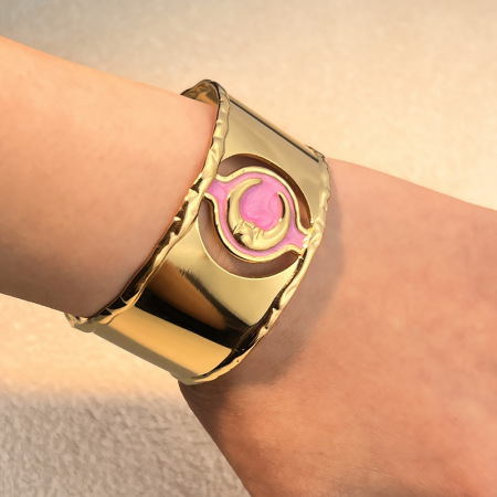 Bracelet jonc en acier inoxydable doré, 1 pièce, couleur lune 2