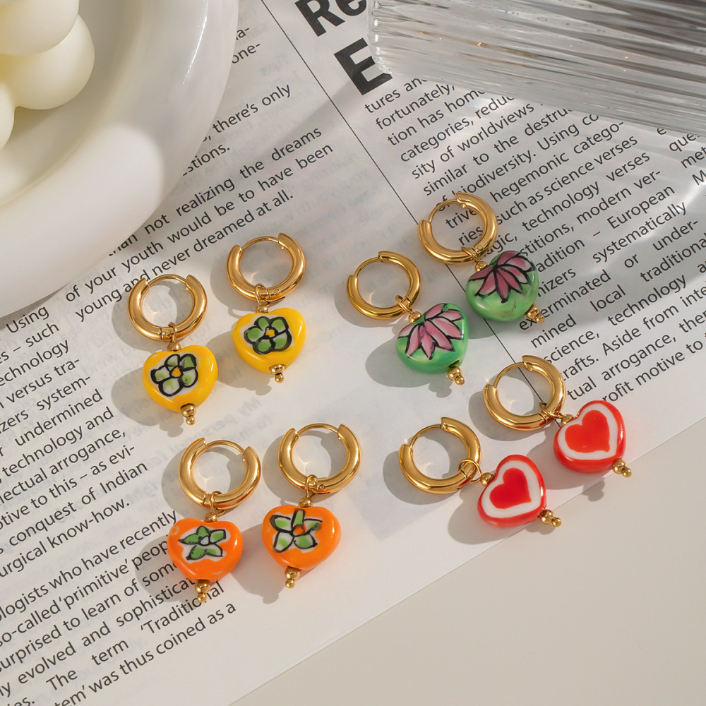 1 Paire De Boucles D'Oreilles Pendantes En Forme De Cœur Et De Fleur h5Image3