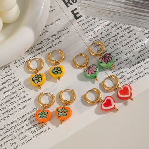 1 Paire De Boucles D'Oreilles Pendantes En Forme De Cœur Et De Fleur h5 Image3