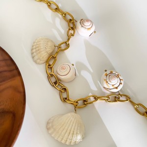 Collier Avec Pendentif Coquillage En Acier Inoxydable Couleur Or, 1 Pièce h5 Image4