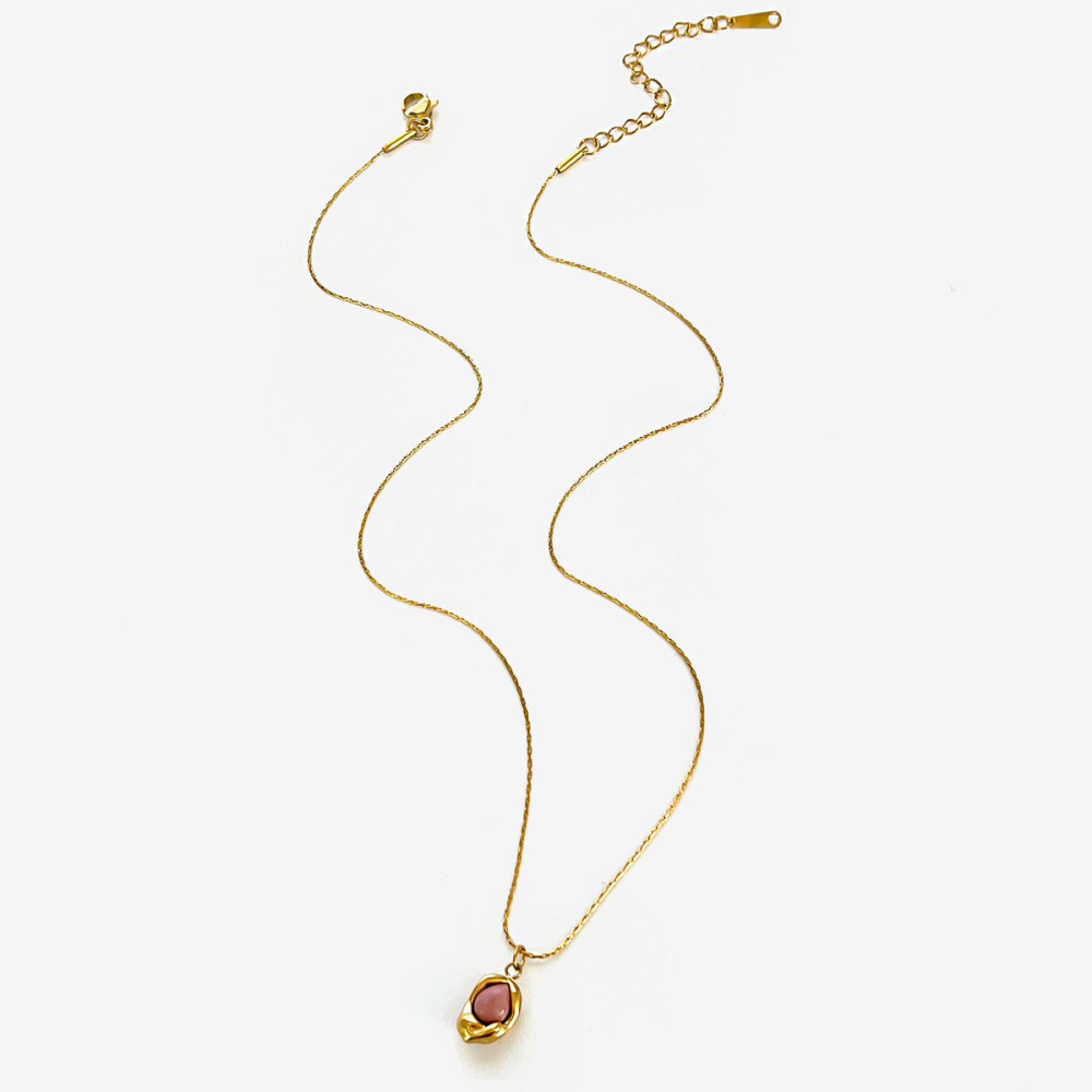 Collier Pendentif En Acier Inoxydable Étanche Couleur Or Avec Pierre Naturelle (1 Pièce) 