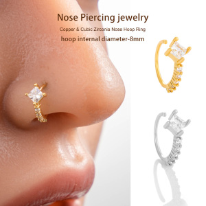 1 Pièce De Piercing De Nez Carré En Cuivre Doré Et Zircon Pour Femme h5 Image4