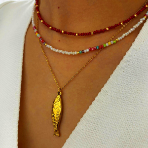 Collier Pendentif Poisson Étanche En Acier Inoxydable Couleur Or (1 Pièce) h5 Image3