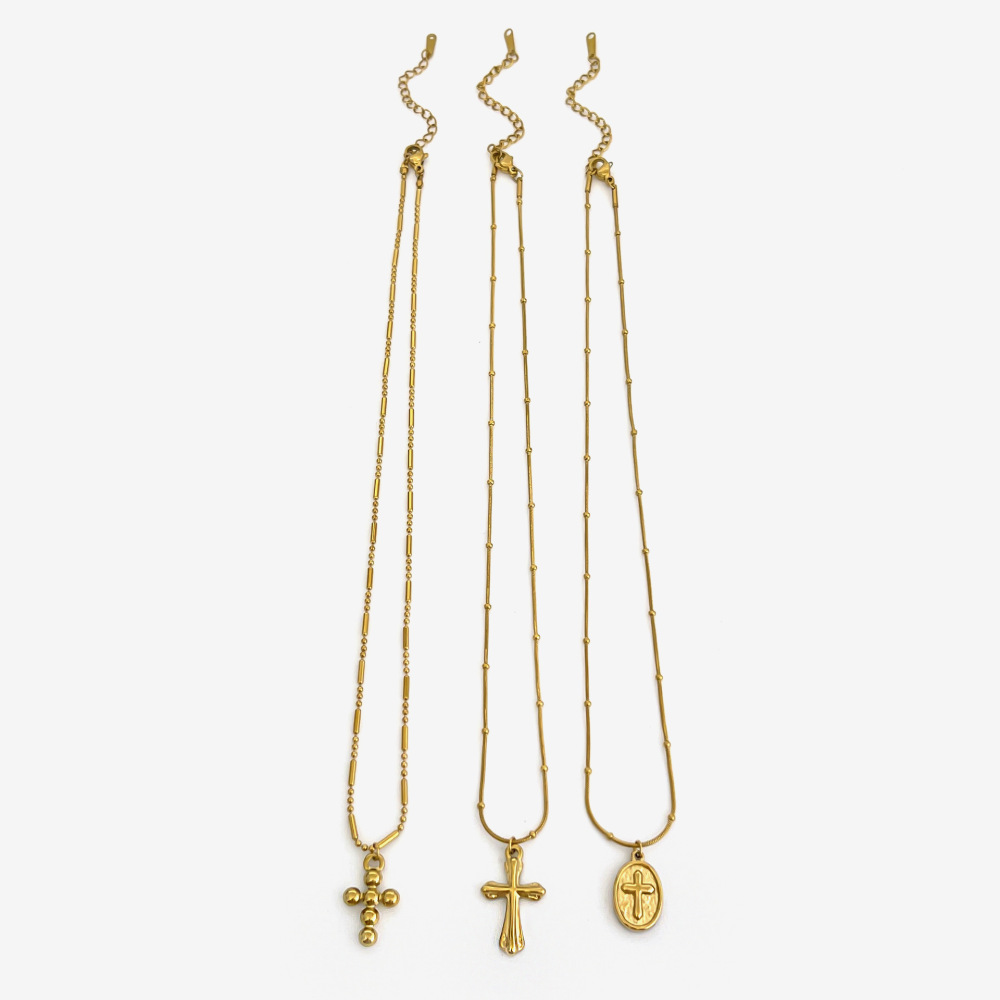 Collier Pendentif Croix En Acier Inoxydable Étanche Couleur Or (1 Pièce) Image6
