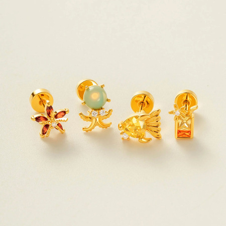 Boucles d'oreilles piercing en zircon couleur or et cuivre océanique, 1 pièce 2