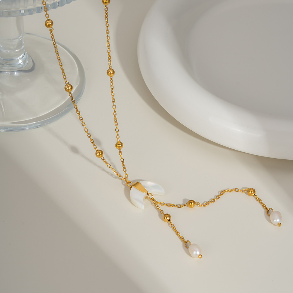 Collier Pendentif Lune En Acier Inoxydable Étanche Couleur Or (1 Pièce) Image3