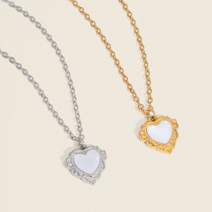 Collier Pendentif Cœur En Acier Inoxydable Étanche Couleur Or (1 Pièce) h5 Image3