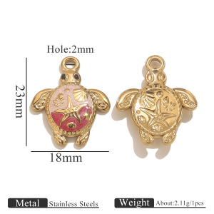 Pendentif Femme En Acier Inoxydable Doré, Motif Tortue De Vacances (1 Pièce) h5 