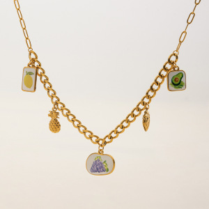 Collier Pendentif Femme En Acier Inoxydable Doré, Motif Fruits Romantiques (1 Pièce) h5 Image5