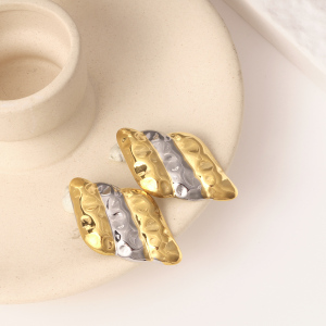 Boucles D'Oreilles Puces Pour Femme, Style Géométrique Décontracté, En Acier Inoxydable, Couleur Or, Étanches, Collection Simple. h5 Image4