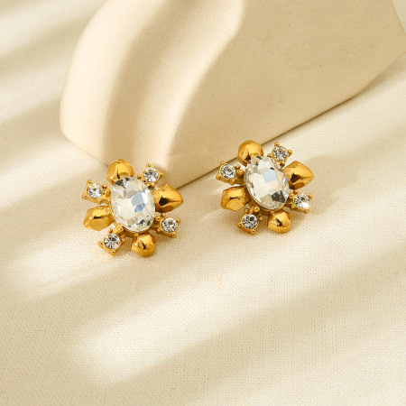 Boucles D'Oreilles Puces Élégantes Géométriques En Acier Inoxydable Imperméable Pour Femmes, Collection Luxueuse