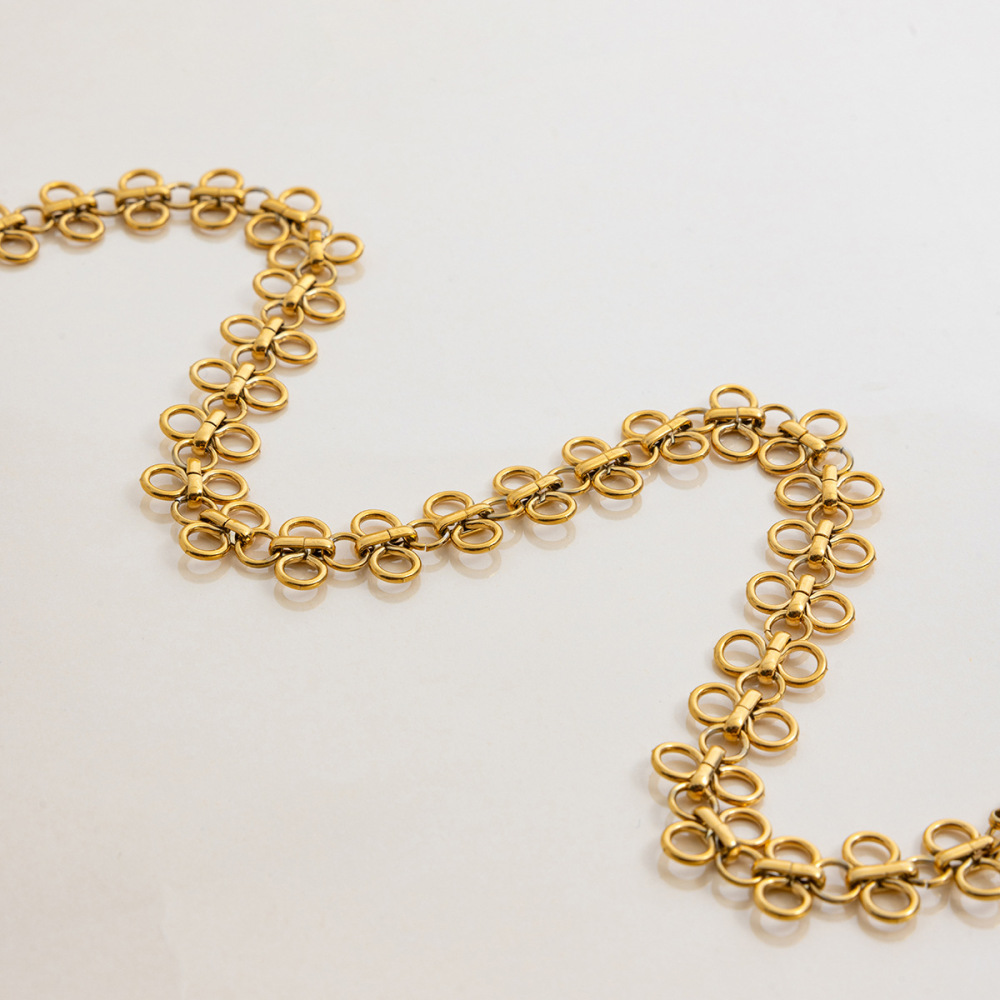 1 Paire De Colliers À Chaîne En Acier Inoxydable Doré Pour Femme, , Motif Trèfle Image4