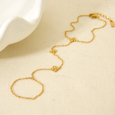 Bracelet à nouer au doigt en acier inoxydable doré, orné d'une fleur (1 pièce) 2
