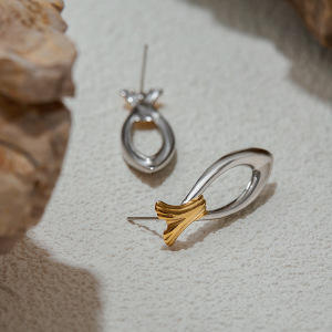 Boucles D'Oreilles Puces Pour Femme, Motif Poisson, En Acier Inoxydable Étanche, Couleur Or (1 Paire). h5 Image7
