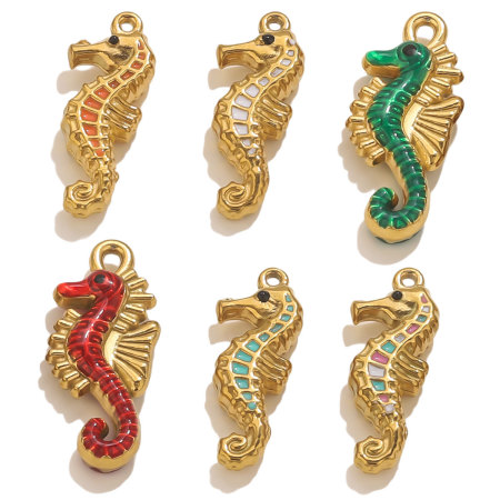 Pendentif femme en acier inoxydable doré, motif hippocampe (1 pièce) 2