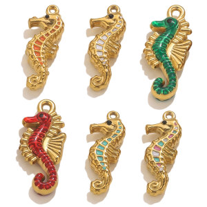 Pendentif Femme En Acier Inoxydable Doré, Motif Hippocampe (1 Pièce) h5 Image2