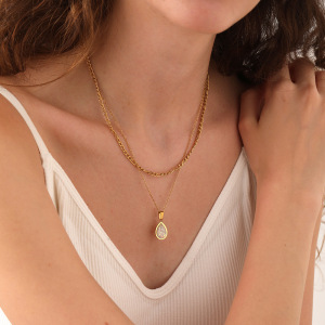 Colliers Pendentifs Pour Femmes, Collection Simple Series Elegant Droplet, En Acier Inoxydable Étanche h5 Image3